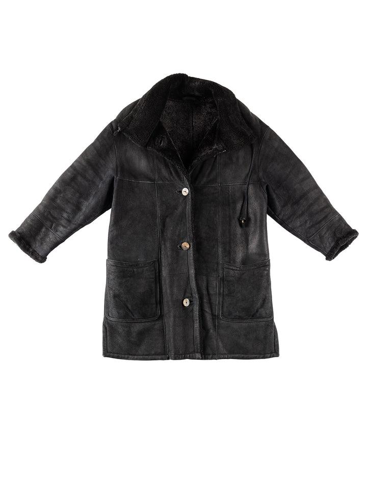Vintage 80's Women Sheepskin Coat in BlackMN297