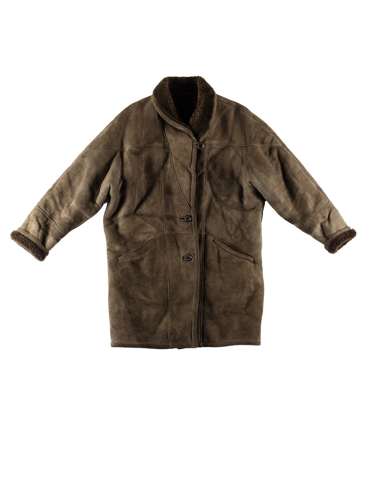 Vintage 80's Women Sheepskin Coat in GreenMN784