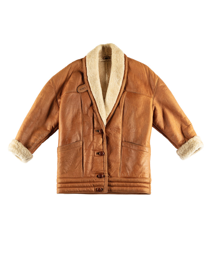 Vintage 80's Women Sheepskin Coat in BrownMN668