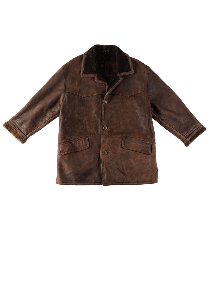 Vintage 80's Men Sheepskin Coat in BrownVN369