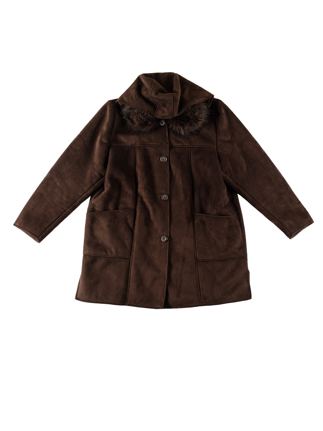 Vintage 80's Women Faux Sheepskin Coat in BrownMN542
