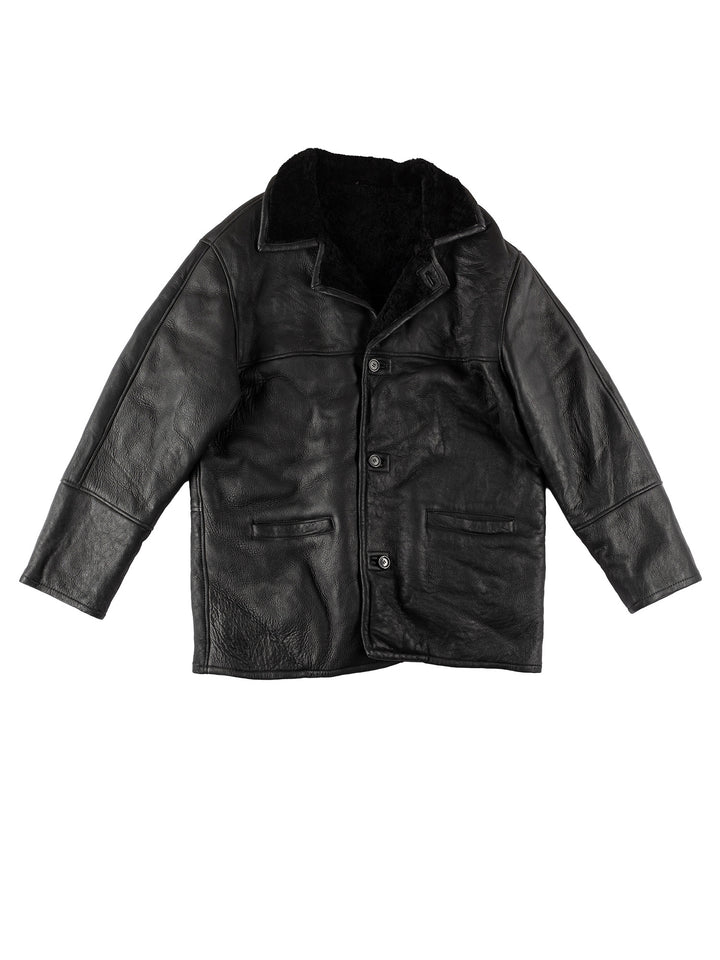 Vintage 80's Men Sheepskin Coat in BlackVN569