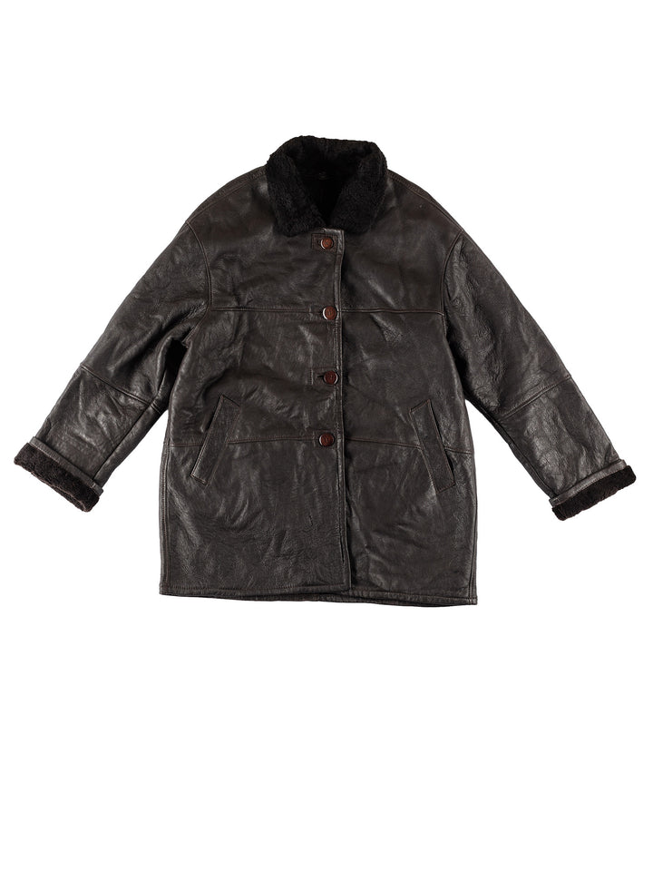 Vintage 80's Women Sheepskin Coat in BlackMN741