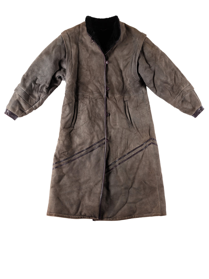 Vintage 80's Women Sheepskin Coat in GrayMN552