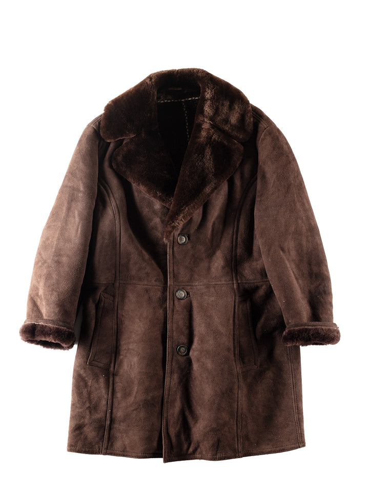 Vintage 80's Men Sheepskin Coat in Brown