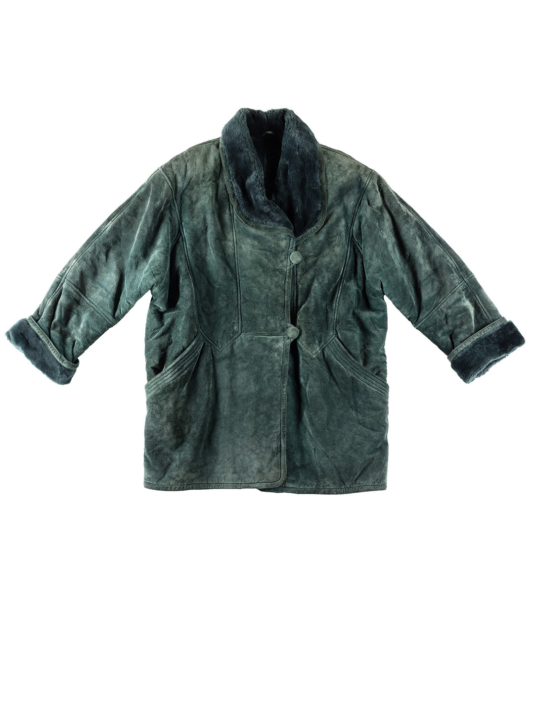 Vintage 80's Women Sheepskin Coat in GreenMN317