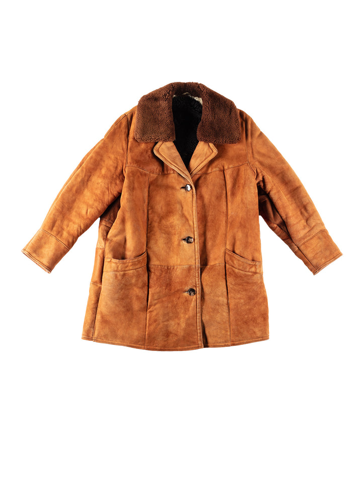 Vintage 80's Women Sheepskin Coat in OrangeMN308