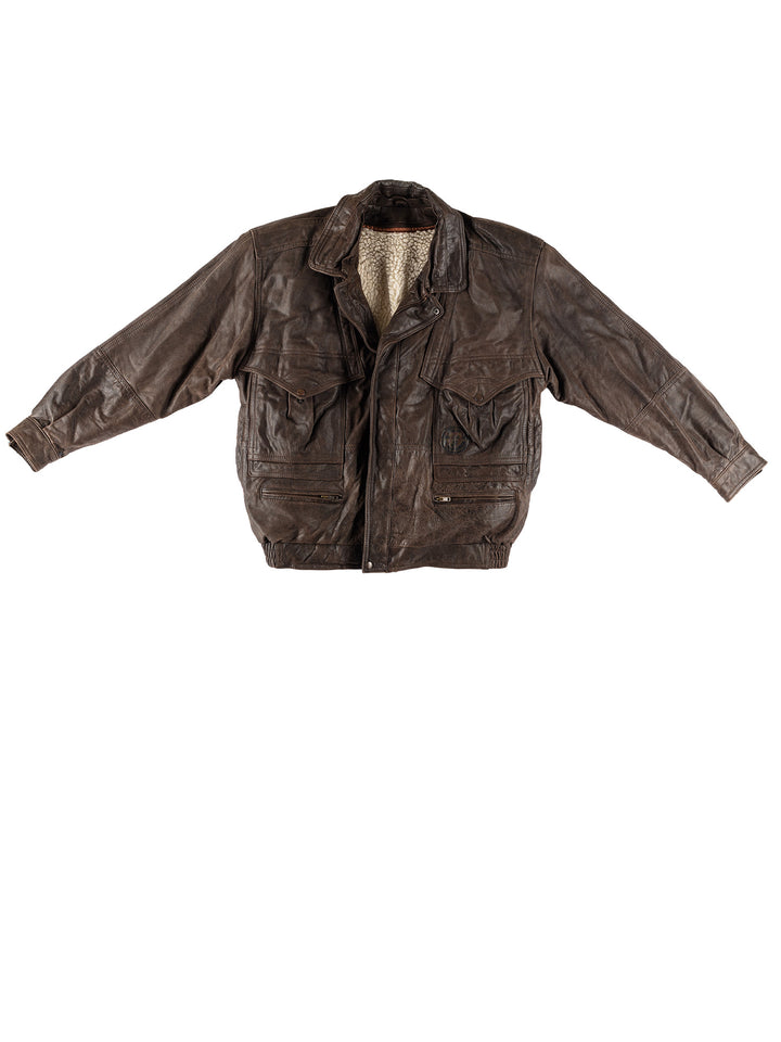 Vintage 80's Men Faux Sheepskin Jacket in BrownVN579