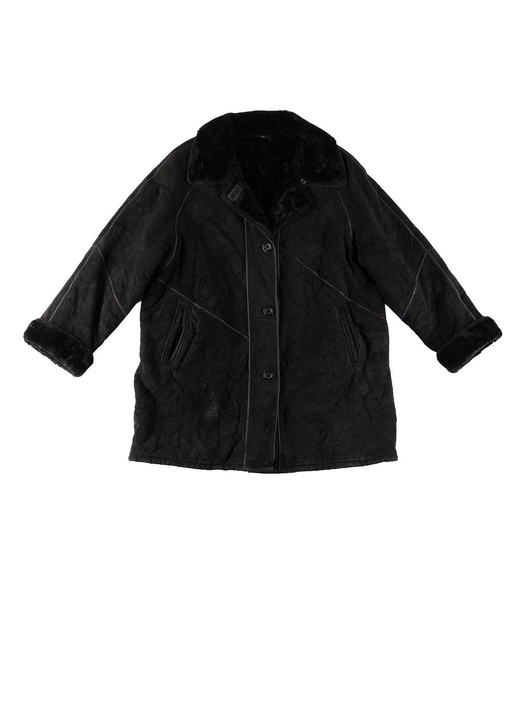 Vintage 80's Women Sheepskin Coat in BlackMN765