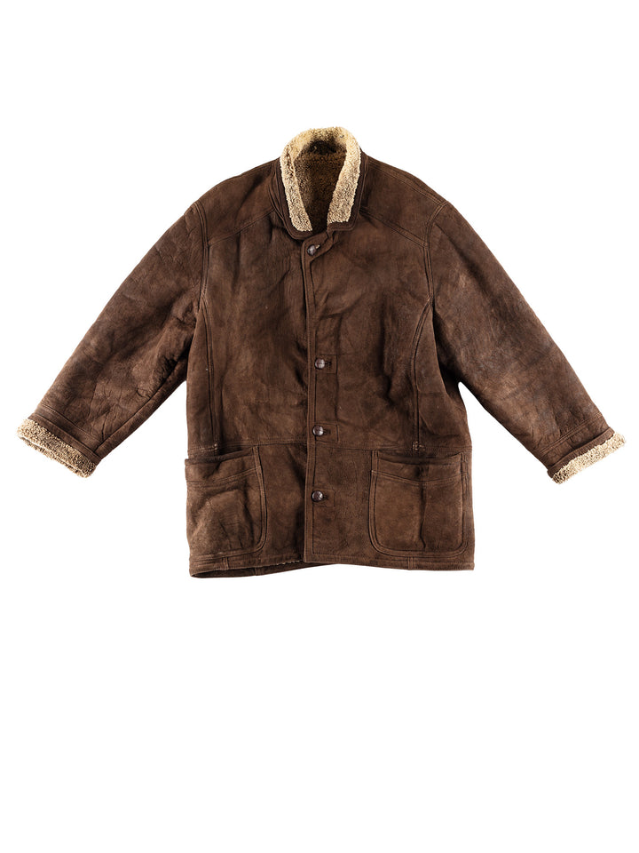 Vintage 80's Men Sheepskin Coat in BrownVN760