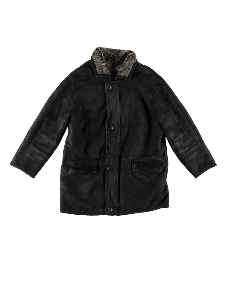 Vintage 80's Men Sheepskin Coat in BlackVN707