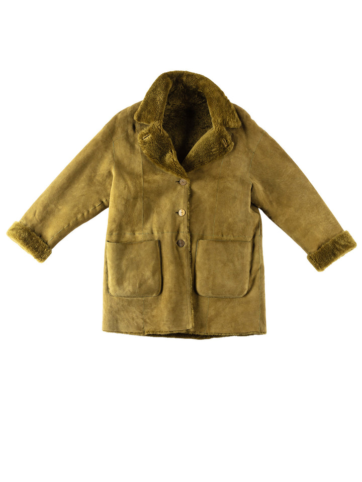 Vintage 70's Women Sheepskin Coat in GreenMN349