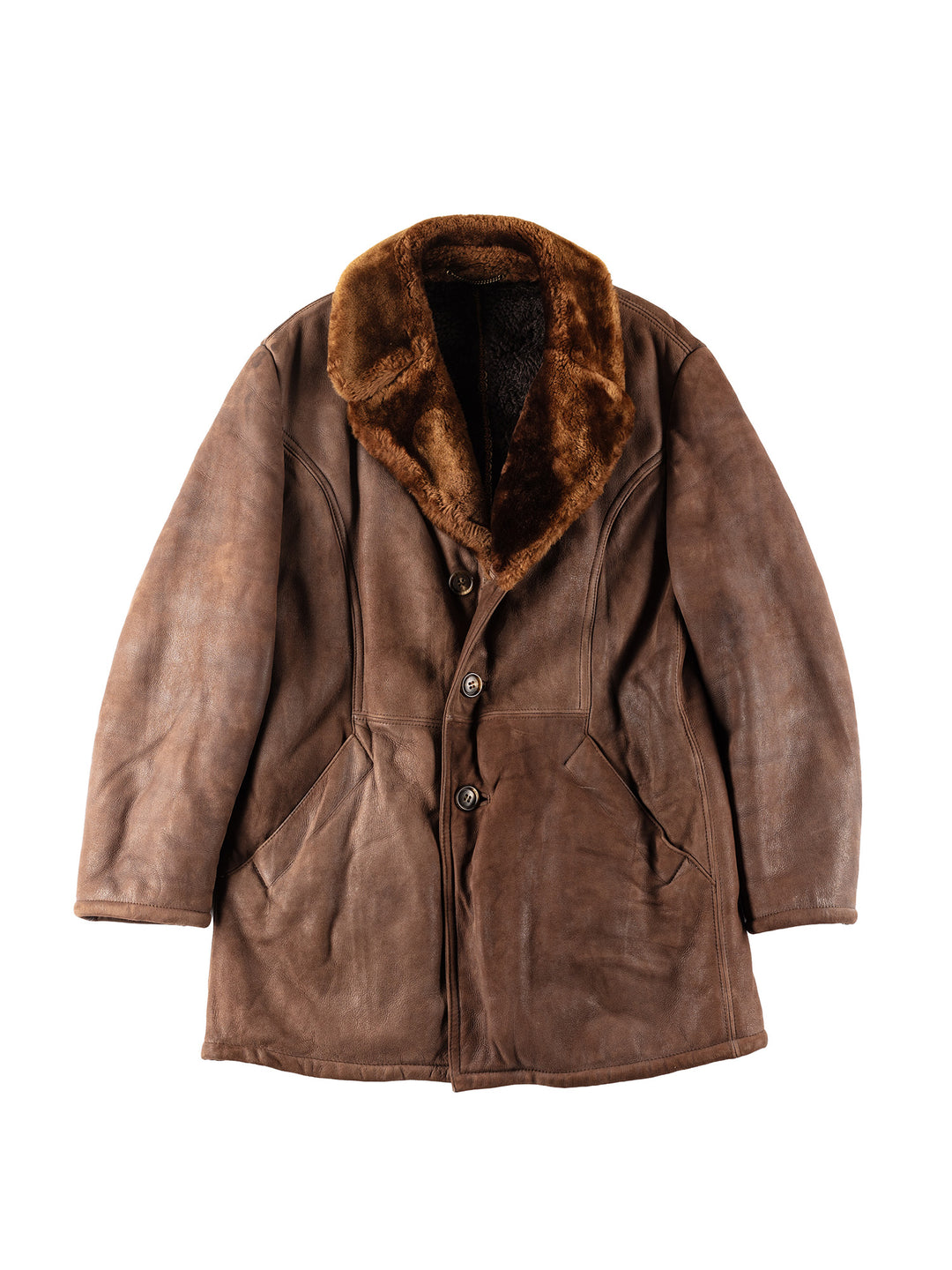 Vintage 80's Men Sheepskin Coat in Brown
