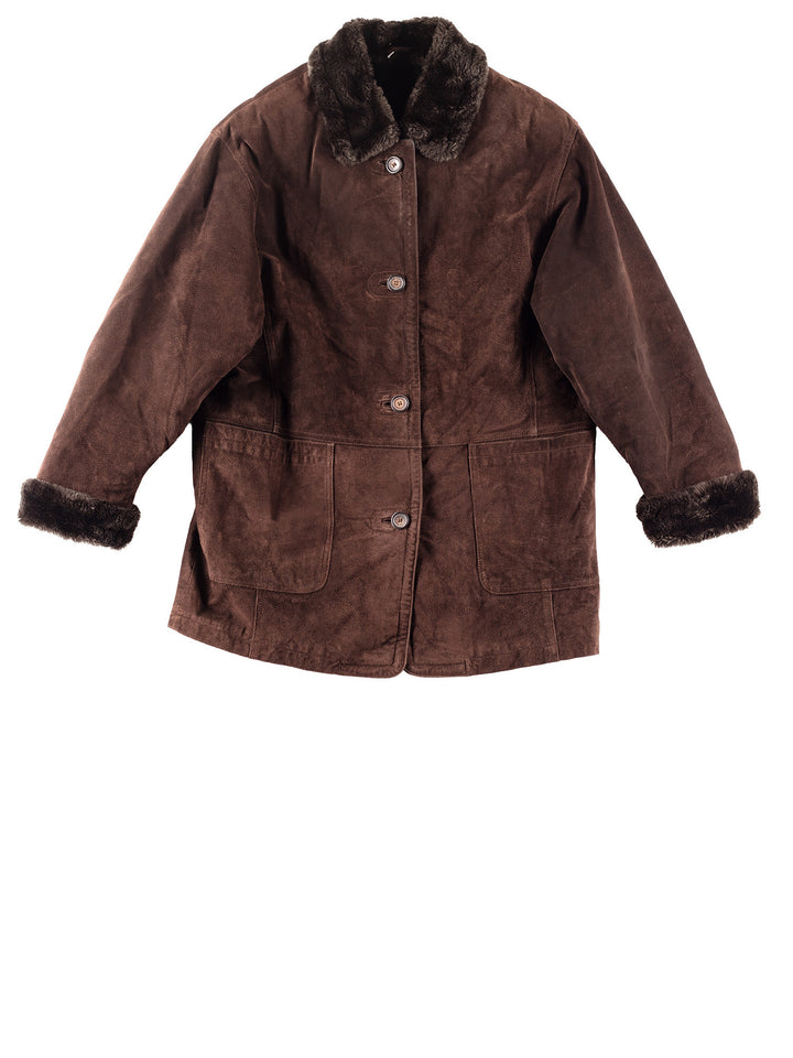 Vintage 80's Women Faux Sheepskin Coat in Brown