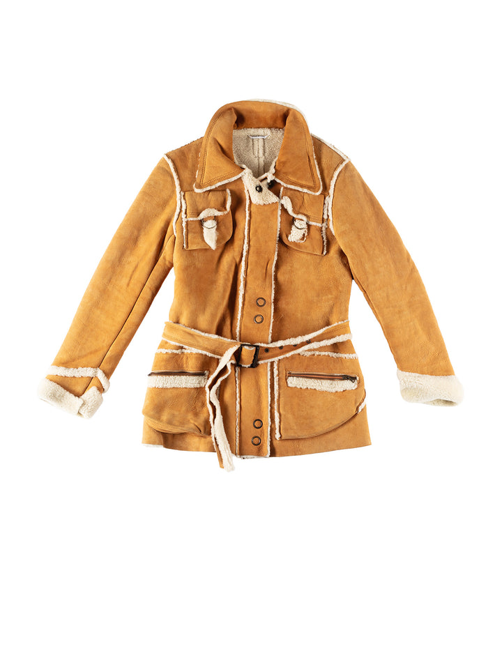 Vintage 80's Women Sheepskin Jacket in BrownMN706