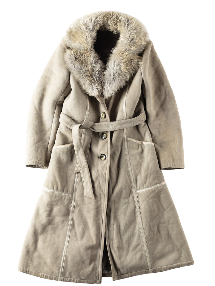 Vintage 70's Women Sheepskin Shearling Coat in Gray