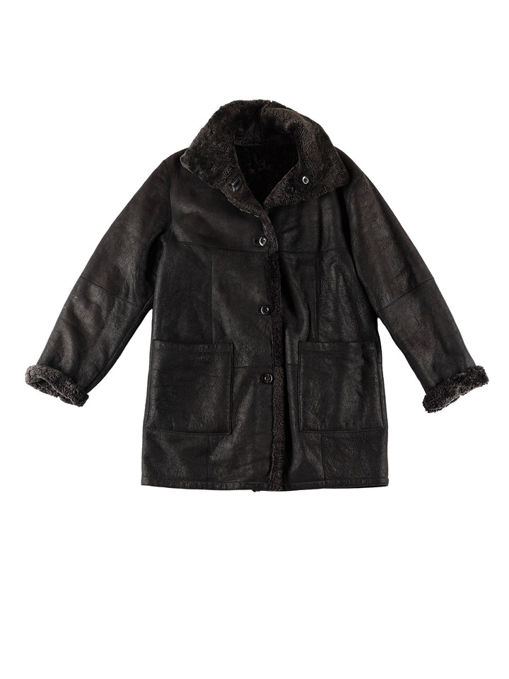 Vintage 80's Women Sheepskin Coat in BlackMN711