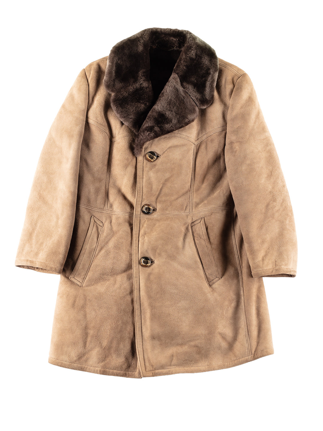 Vintage 70's Men Faux Sheepskin Coat in Beige