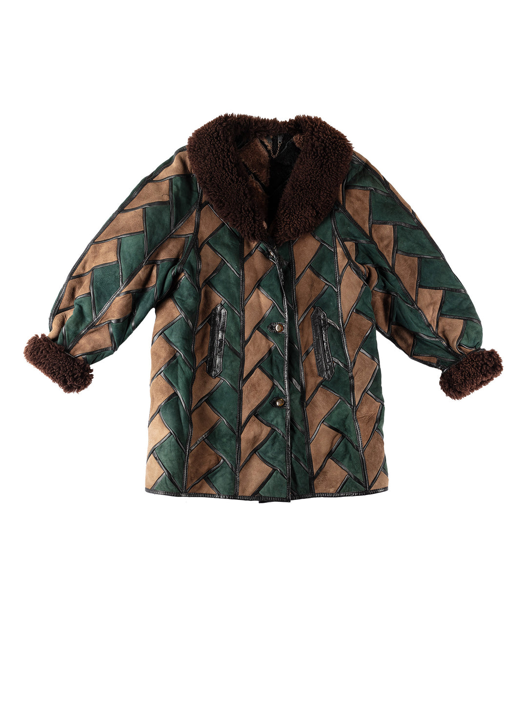 Vintage 80's Women Sheepskin Coat in GreenMN569
