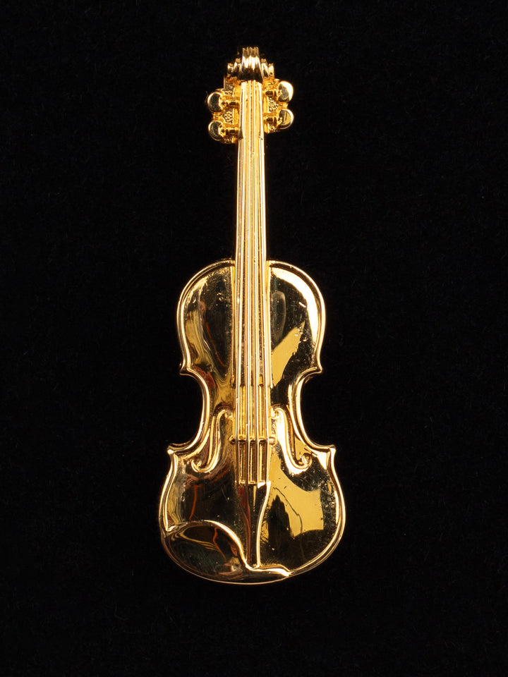 Vintage 80s Gold-Tone Violin Brooch – Musical Instrument Jewelry for Women