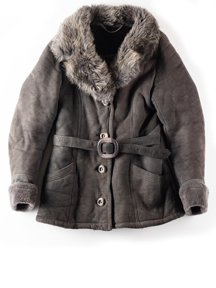 Vintage 70's Women Sheepskin Penny Lane Jacket in Gray