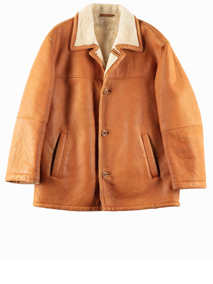 Vintage 80's Men Sheepskin Shearling Jacket in Brown