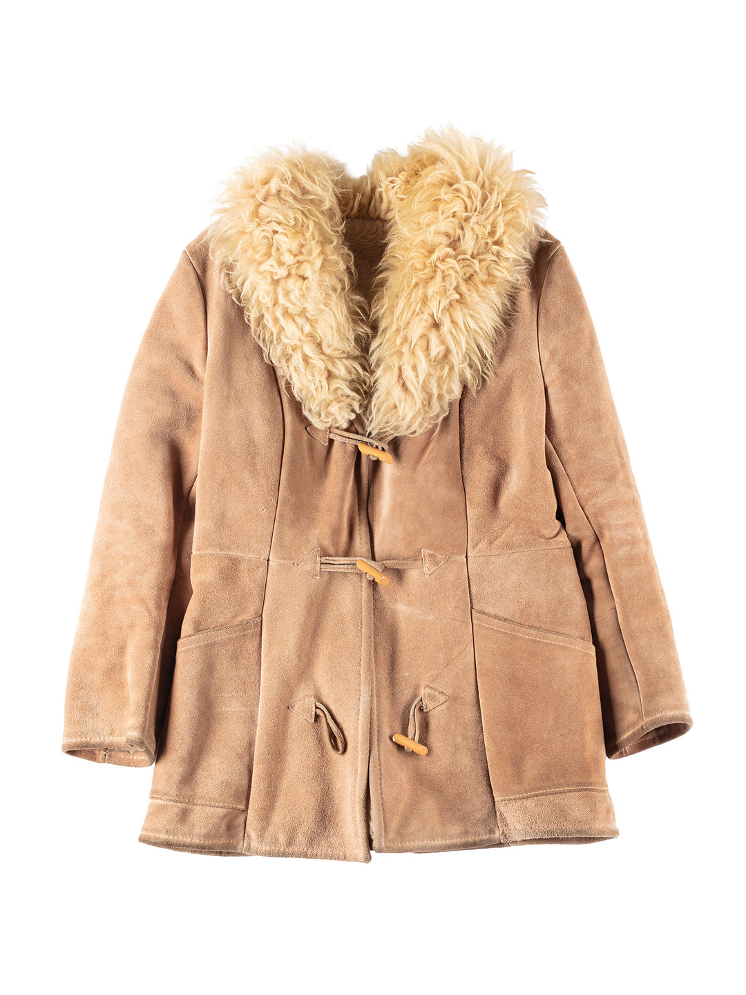 Vintage 90's Women Faux Sheepskin Coat in Beige