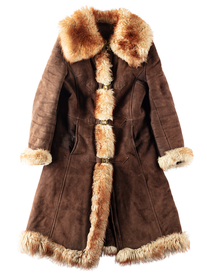 Vintage 70's Women Sheepskin Shearling Coat in Brown