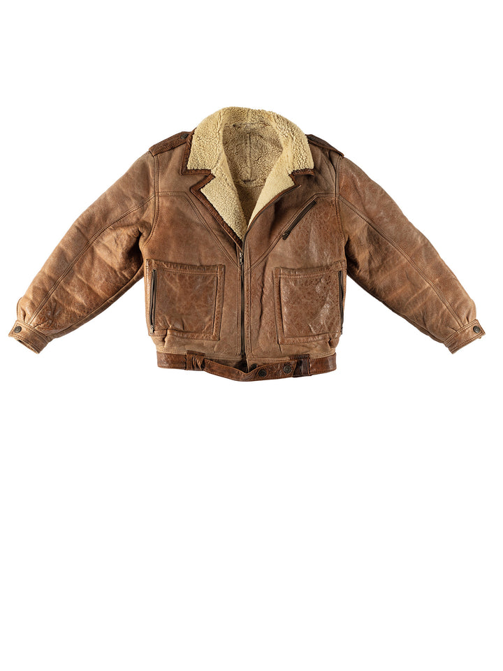 Vintage 80's Men Sheepskin Jacket in BrownVN538