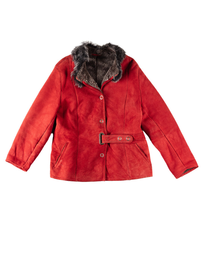 Vintage 70's Women Sheepskin Coat in RedMN563