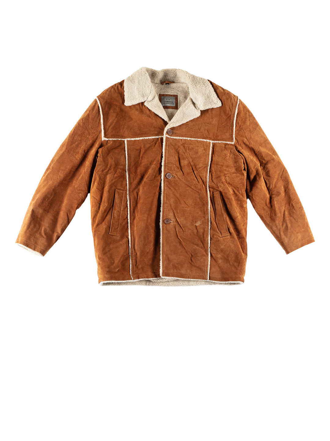 Vintage 80's Men Faux Sheepskin Coat in BrownVN736