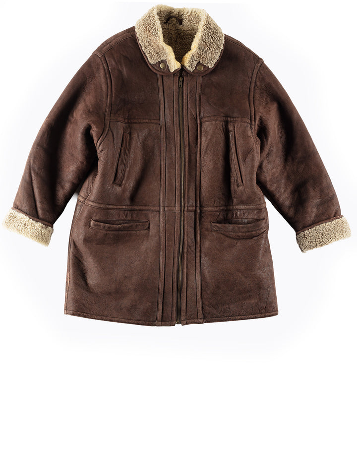 Vintage 80's Men Sheepskin Shearling Jacket in Brown