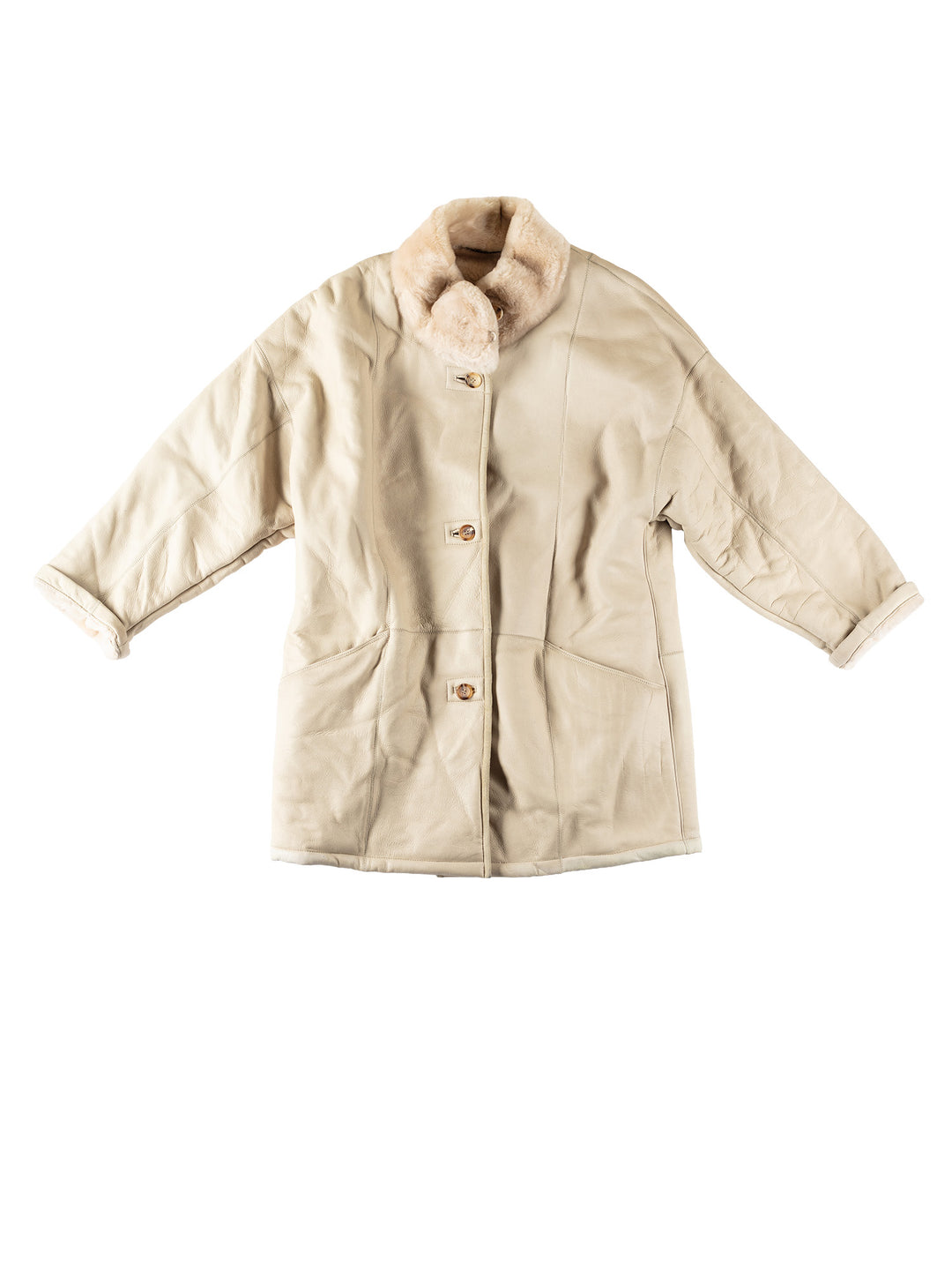 Vintage 80's Women Sheepskin Coat in BeigeMN579