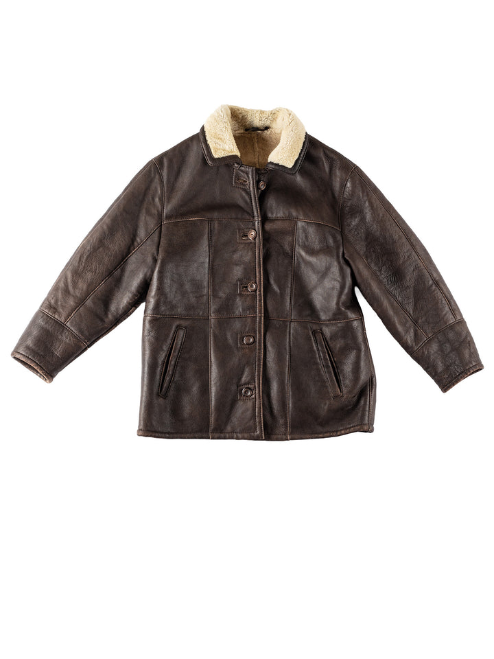 Vintage 90's Women Sheepskin Shearling Coat in BrownMN536