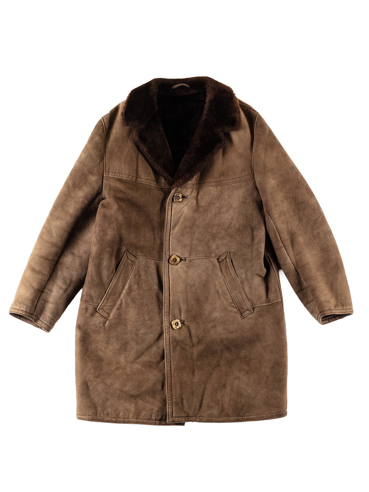 Vintage 80's Men Sheepskin Coat in BrownVN643