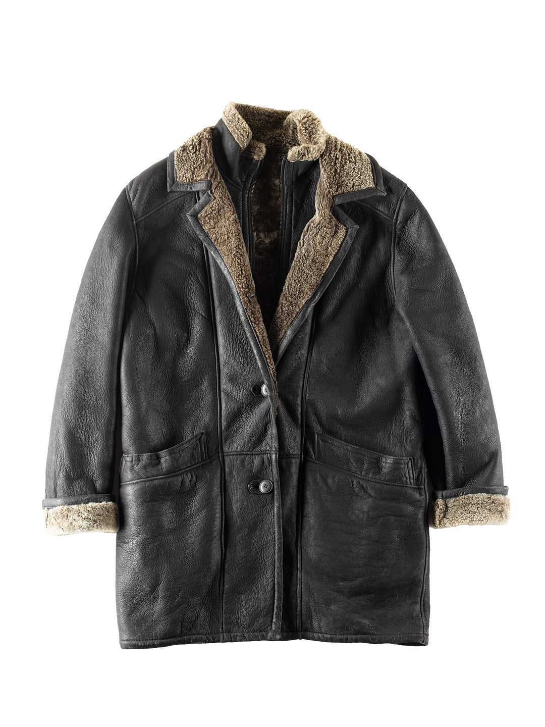 Vintage 80's Men Sheepskin Coat in Black