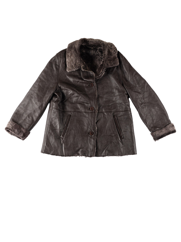 Vintage 80's Women Sheepskin Jacket in BrownMN362