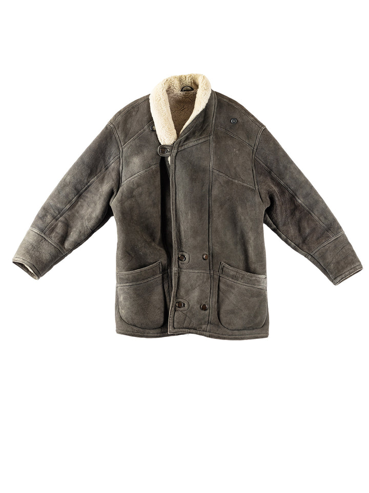 Vintage 80's Men Sheepskin Coat in GrayVN316