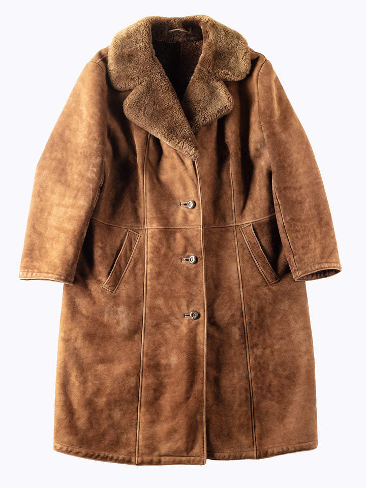 Vintage 70's Women Sheepskin Shearling Coat in Brown