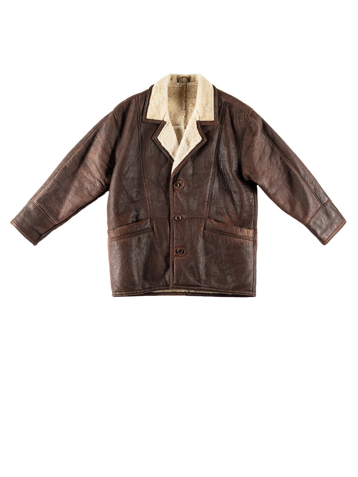 Vintage 80's Men Sheepskin Coat in BrownVN769