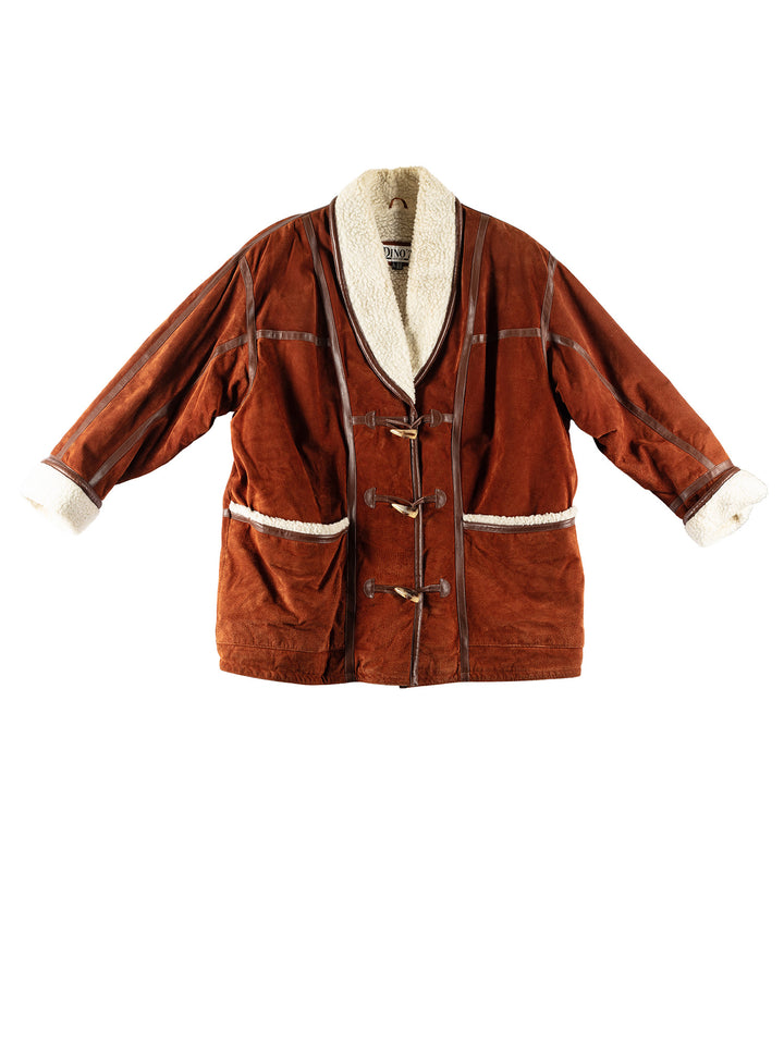 Vintage 80's Women Faux Sheepskin Coat in BrownMN783