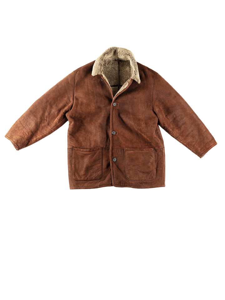 Vintage 80's Men Sheepskin Coat in BrownVN323