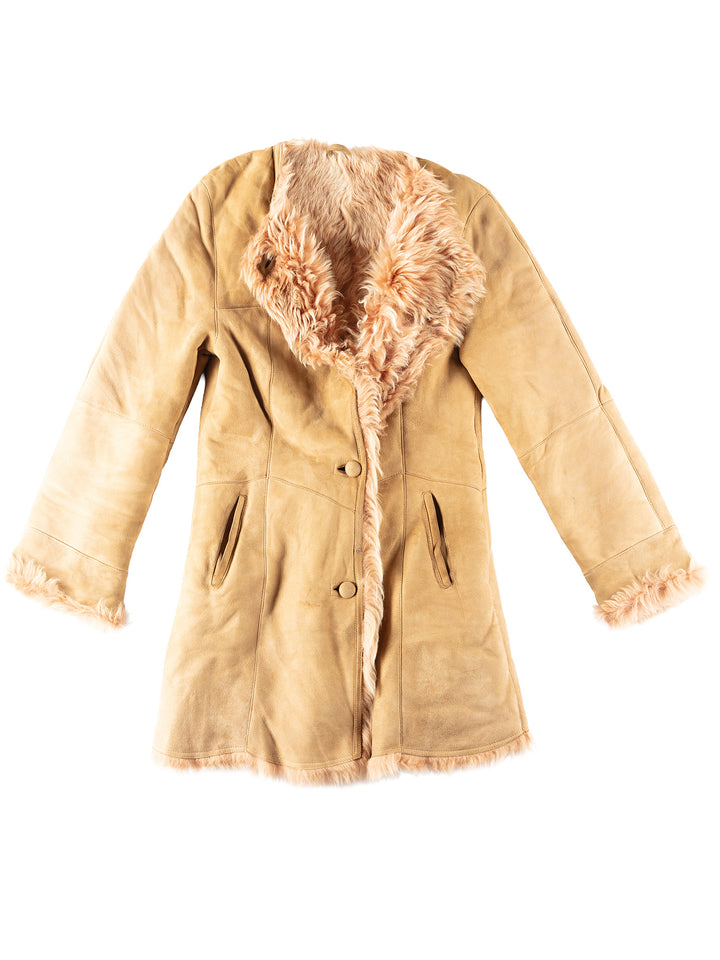 Vintage 90's Women Sheepskin Coat in Beige