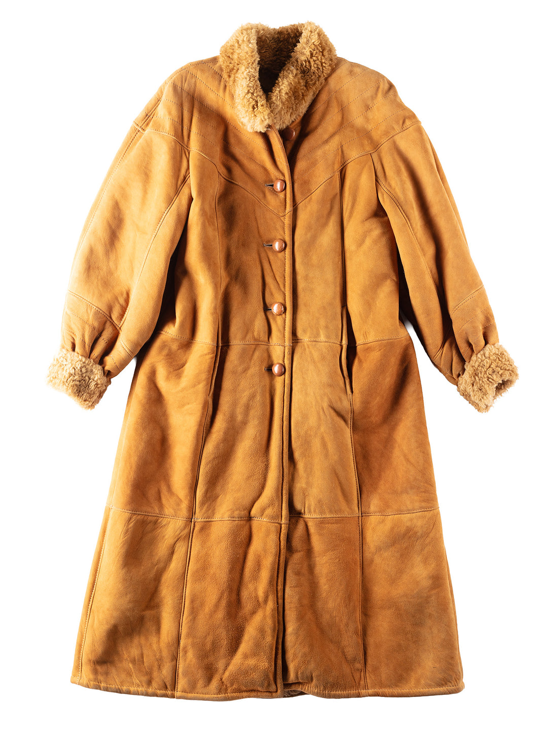Vintage 80's Women Faux Sheepskin Coat in Brown