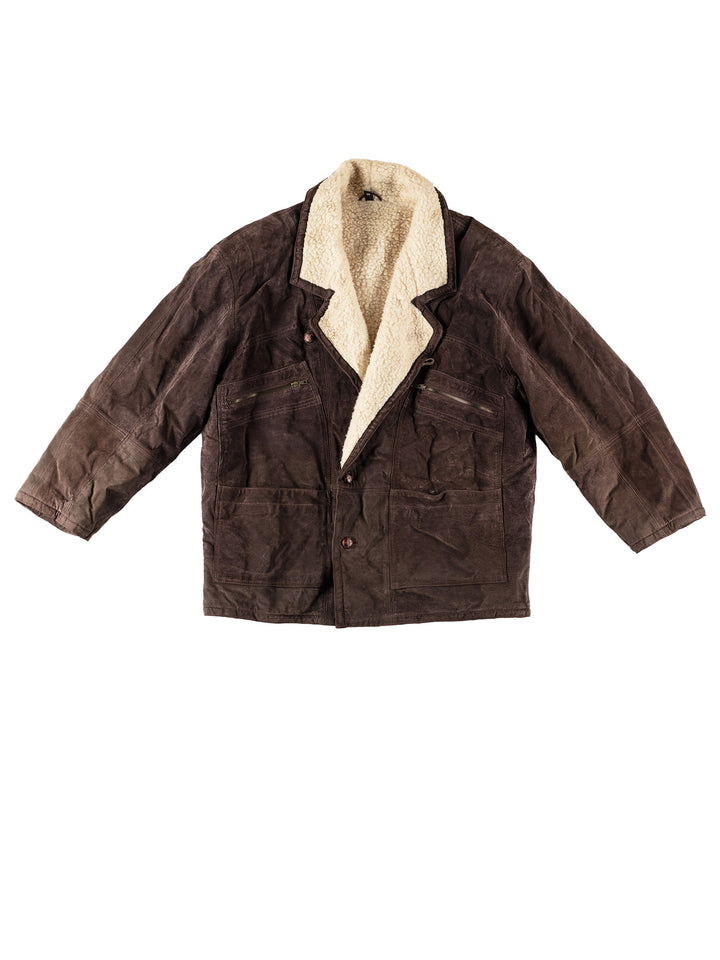 Vintage 80's Men Faux Sheepskin Coat in BrownVN572