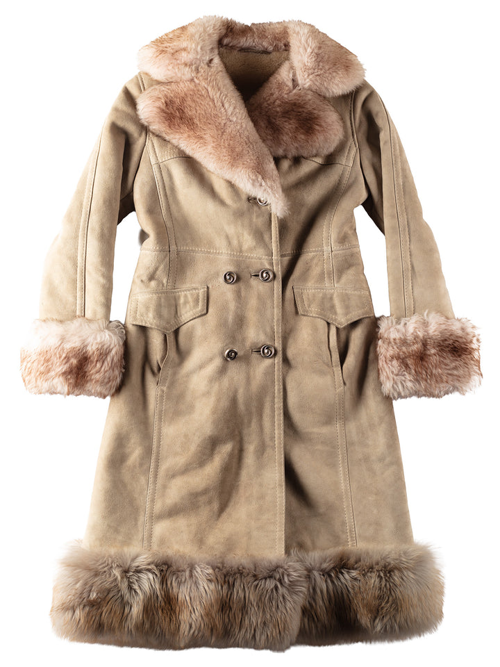 Vintage 70's Women Sheepskin Shearling Coat in Beige