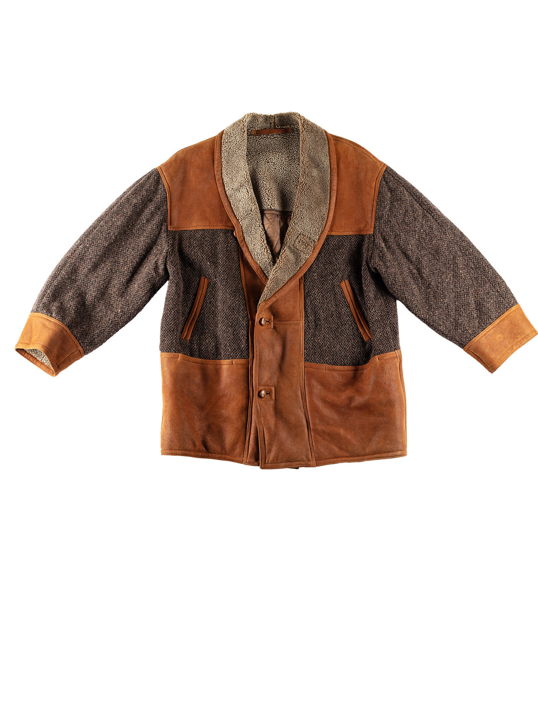 Vintage 80's Men Sheepskin/Wool Coat in BrownVN751