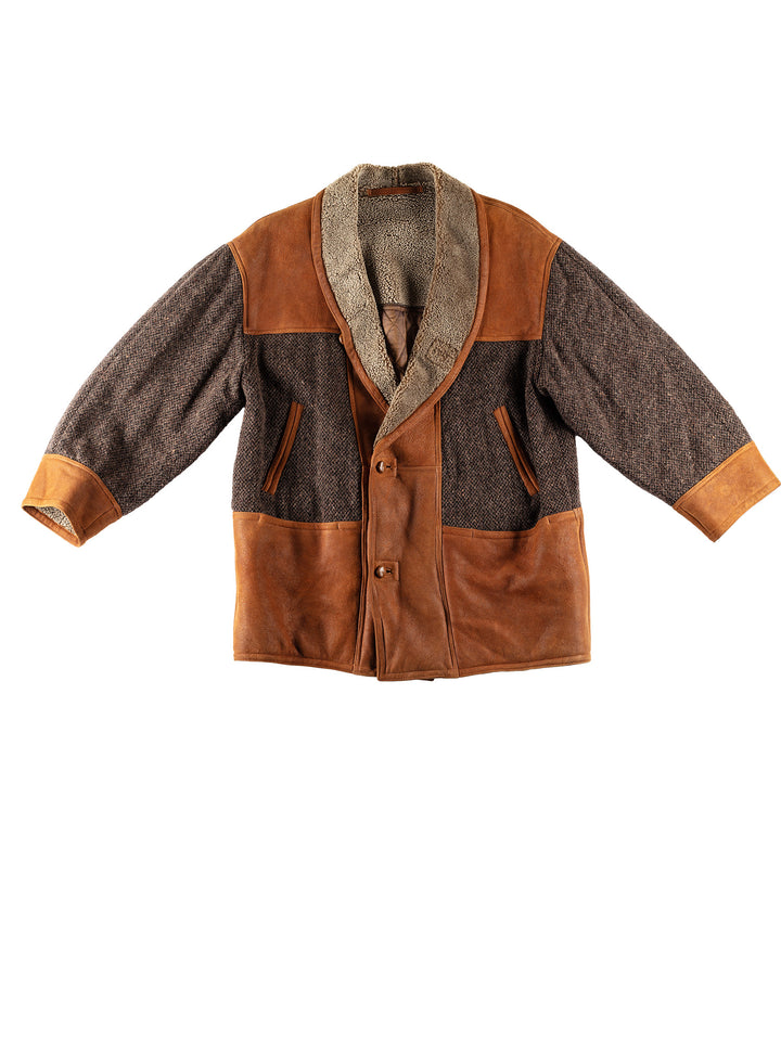 Vintage 80's Men Sheepskin/Wool Coat in BrownVN751