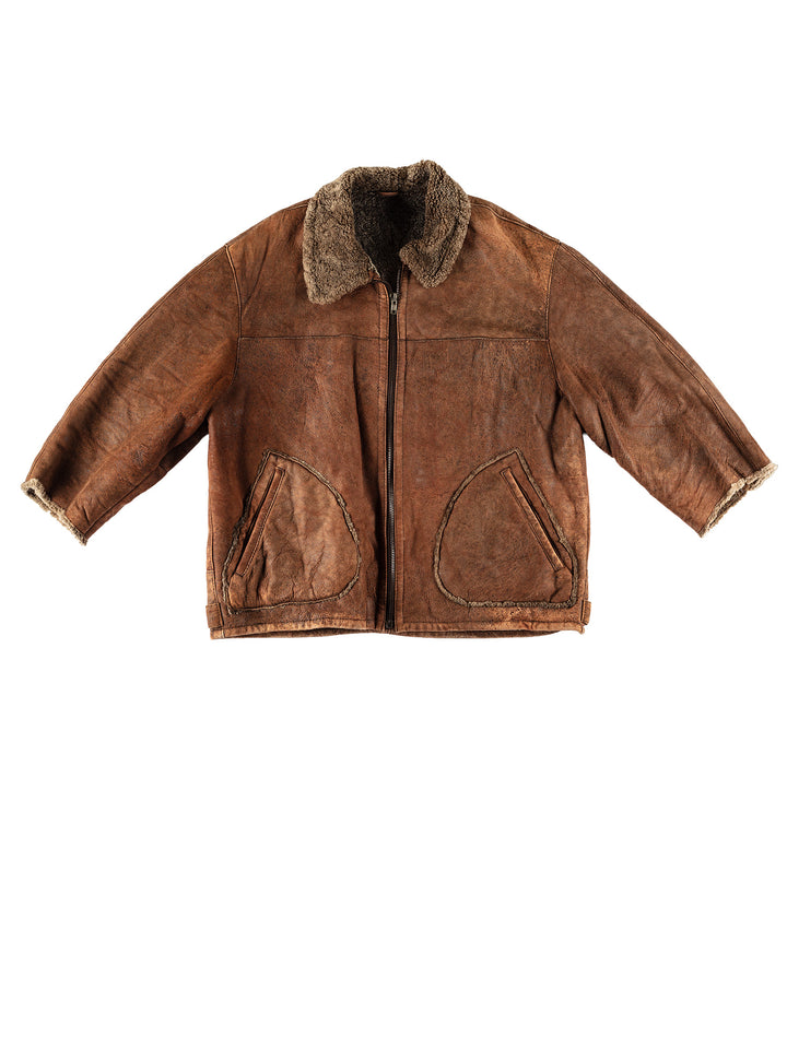 Vintage 80's Men Sheepskin Coat in BrownVN699