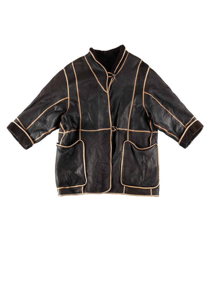 Vintage 80's Women Sheepskin Coat in BlackMN456